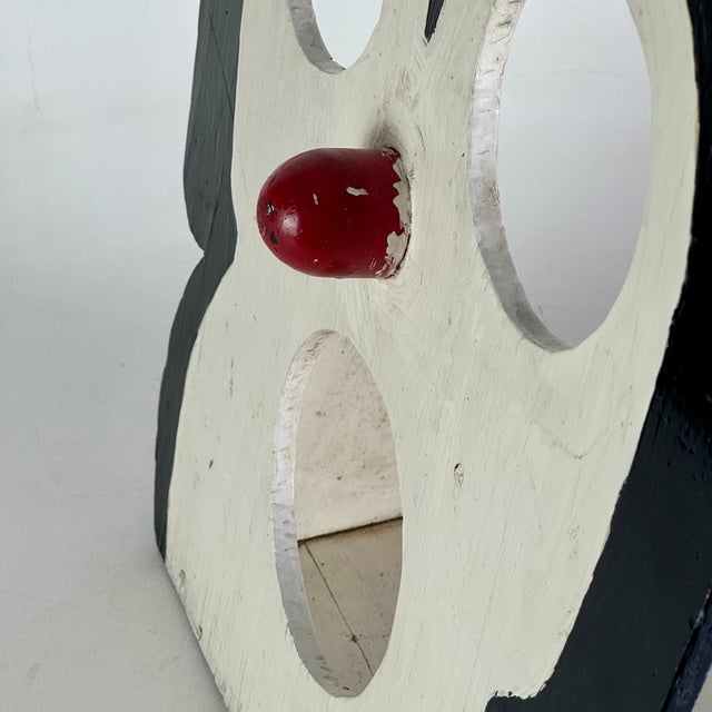 Wood Vintage Primitive Homemade Wood Mickey With Red Nose Ball Toss Game Board For Sale - Image 7 of 8