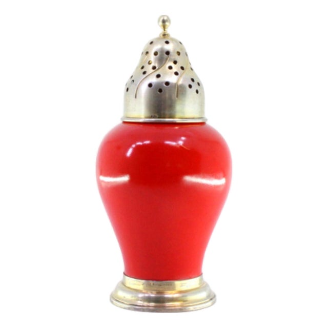Gold-Plated Silver and Red Porcelain Sprinkler For Sale