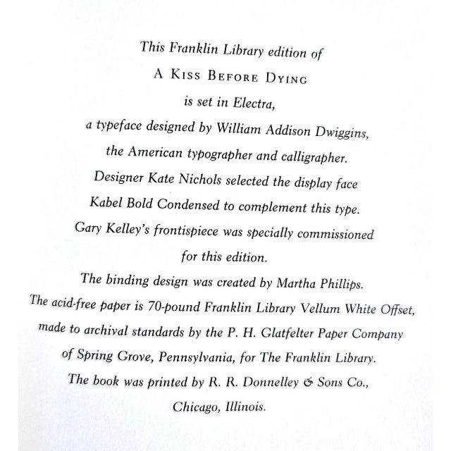 1989 Leather Special Edition,"A Kiss Before Dying", by Ira Levin, Franklin Library Mystery For Sale - Image 13 of 13