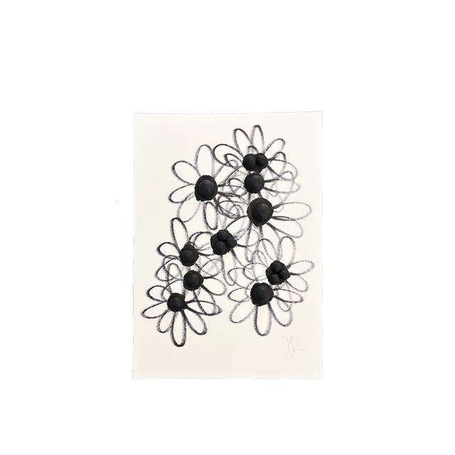 Original abstract floral ink drawing in black and white on paper. Organic daisy-inspired forms with expressive linework...
