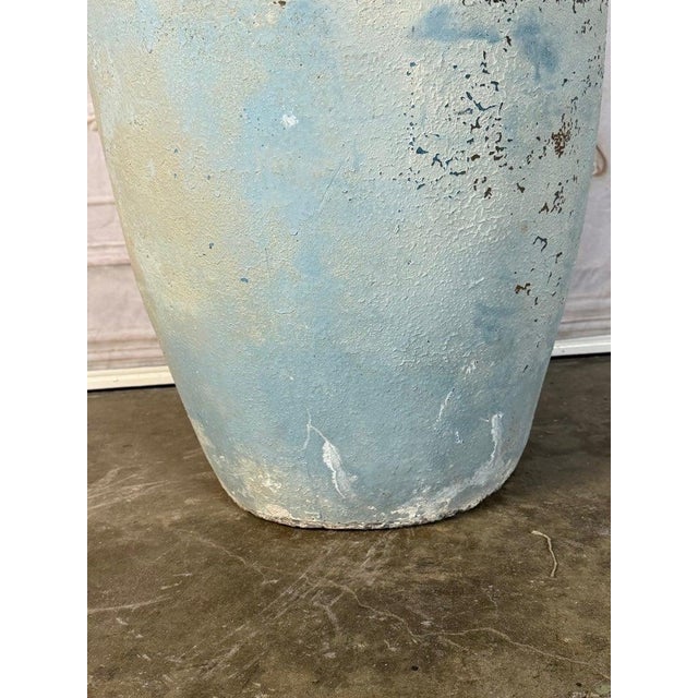 Terracotta Mediterranean Style Vessel With Pale Blue Weathered Patina For Sale - Image 12 of 12