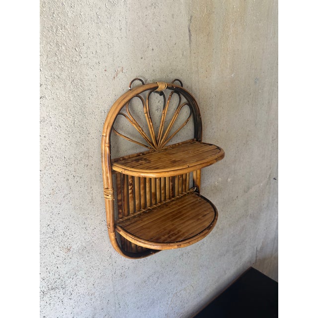 Wood Vintage Burnt Bamboo Folding Wall Shelf, Italian Riviera Franco Albini Style For Sale - Image 7 of 7