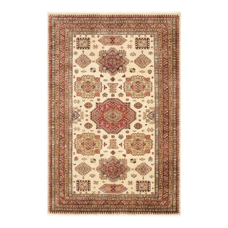 Rustic Super Kazak Beige/Rust Wool Rug - 5'6'' X 8'0'' For Sale