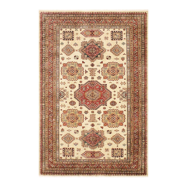 Rustic Super Kazak Beige/Rust Wool Rug - 5'6'' X 8'0'' For Sale