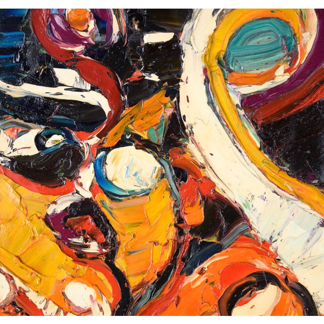 "Attention" Heavily Textured Abstract Expressionist Composition in Oil on Canvas Bold, textured, impasto composition of a...