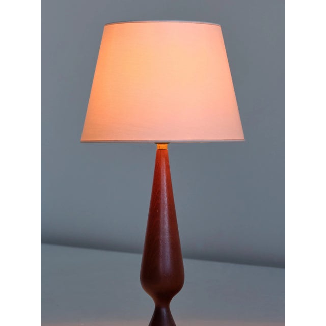 Danish Sculptural Table Lamp in Teak Wood and Ivory Drum Shade, 1960s For Sale - Image 6 of 9