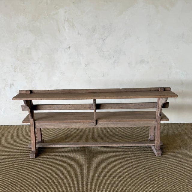 Vintage Elm Wood School House Bench For Sale - Image 4 of 11