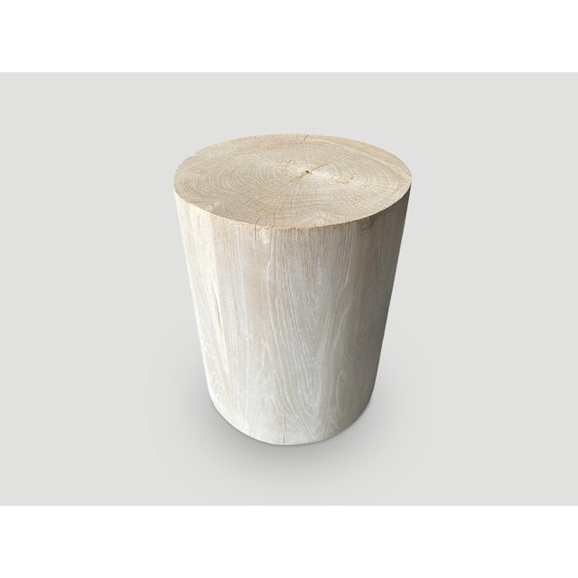 2010s Andrianna Shamaris Cylinder Bleached Teak Wood Side Table or Stool For Sale - Image 5 of 5