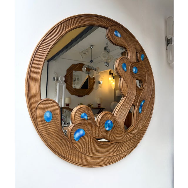 Contemporary Mirror Rattan Marquetry and Enamel Metal. Italy For Sale - Image 11 of 12