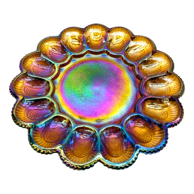 Vintage Iridescent Serving Plate from Indiana Glass & Co., 1970s For Sale