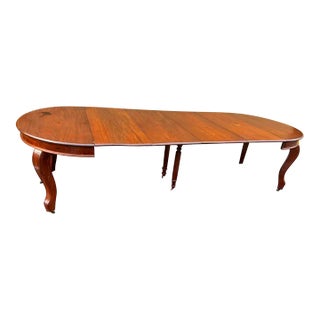 Antique Early 20th Century Victorian Style Carved Mahogany Round Dining Table With 4 Leaves For Sale