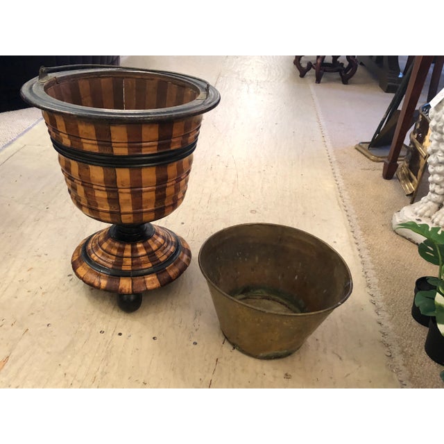 Mixed Wood Striped Vintage Planter With Copper Liner For Sale In Philadelphia - Image 6 of 11
