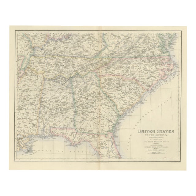 Antique Map of the South Eastern United States with Cape Hatteras, 1860 For Sale