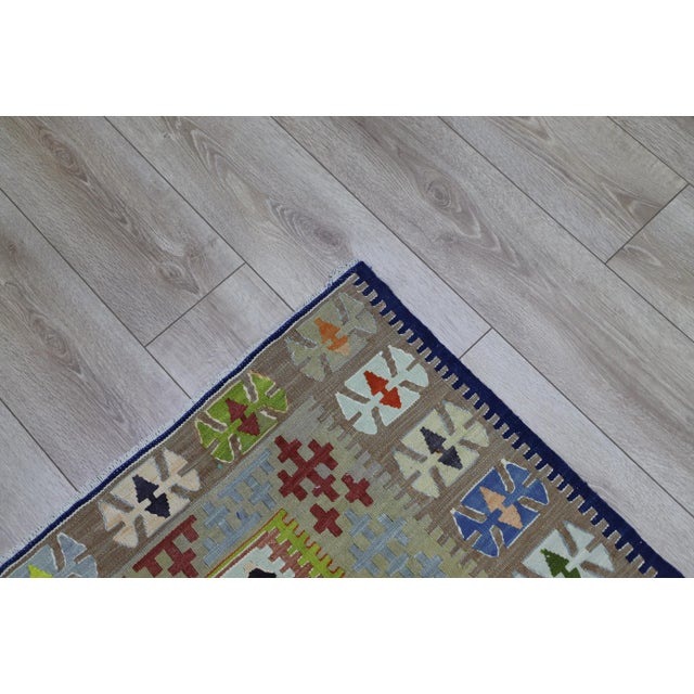 Burgundy 1970s Tribal Style Handmade Oushak Kilim Rug For Sale - Image 8 of 10