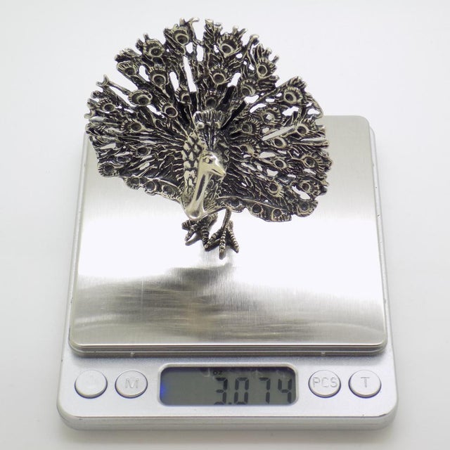 Vintage Italian Handmade Genuine Sterling Silver 925 Peacock Figurine, 1970s For Sale - Image 11 of 14