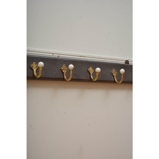 Gold Antique Victorian Coat Rack with Cast Brass and Ceramic Hooks, 1880 For Sale - Image 8 of 16