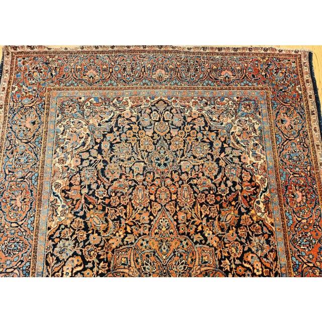 Vintage Persian Kashan Rug, Hand-Knotted Wool, Floral Pattern, Navy & Blue, 5x7 For Sale - Image 10 of 17