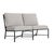 Brown Jordan Venetian Armless Loveseat in Black Jade with Iron Stripe Cushions For Sale