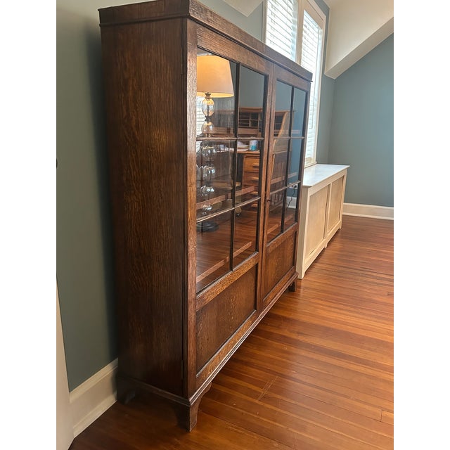 Arts & Crafts Antique Arts and Crafts Oak Two-Door 3 Shelf Bookcase For Sale - Image 3 of 11