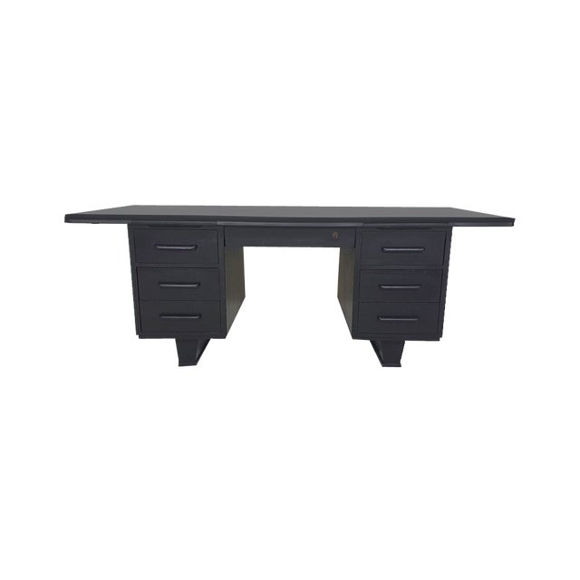 Large Black Wooden Executive Desk, 1960s For Sale