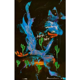 Bruce Helander, Bruce Helander Road Runner Mixed Media Painting with Glitter Florida Pop Art, 2018 For Sale