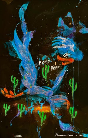 Bruce Helander, Bruce Helander Road Runner Mixed Media Painting with Glitter Florida Pop Art, 2018
