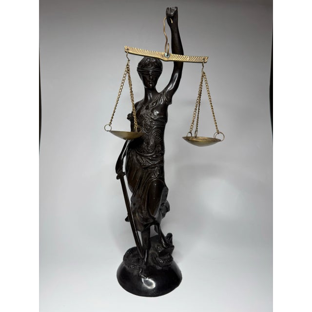 Neoclassical Mediterranean "Lady Justice" Figurine Bronze Over Cast Iron For Sale In Houston - Image 6 of 11