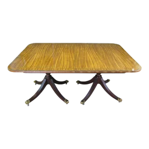 Mid 20th Century Baker Furniture Satinwood & Mahogany Duncan Phyfe Style Glass Top Dining Table