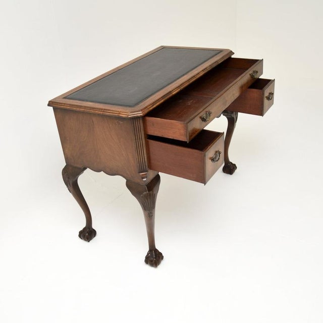 Figured Walnut and Leather Top Desk, 1900s For Sale - Image 4 of 11