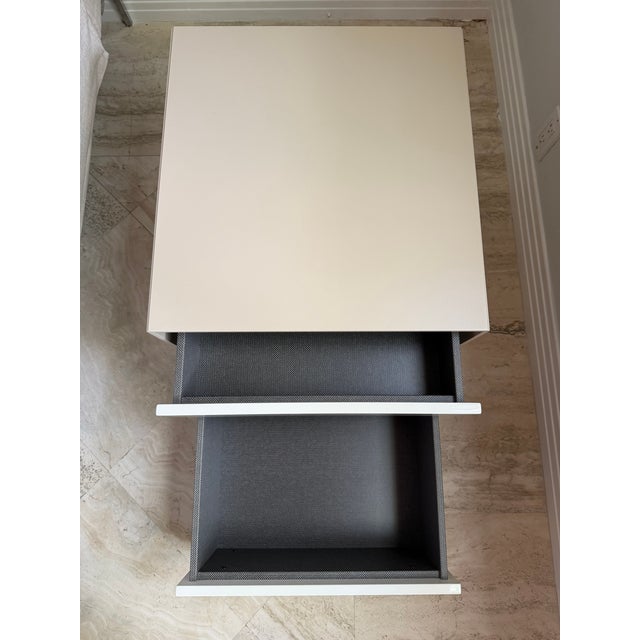 2000 - 2009 Dado B&b Italia Contemporary Bedside Table in White Gloss With Tan Satin Trim For Sale - Image 5 of 8