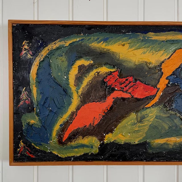 1970s Mid Century Swedish Abstract Oil Painting by B. Lidgren For Sale - Image 6 of 13