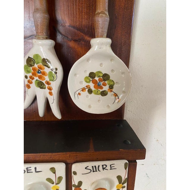 Salt, Sugar and Coffee Box Wall Set in Ceramic and Wood, France, 1960s, Set of 4 For Sale - Image 14 of 17