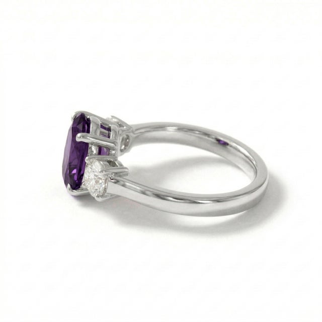 Amethyst Engagement Wedding Ring, Trio Gemstone Amethyst Birthstone Ring Us 7 For Sale - Image 4 of 4