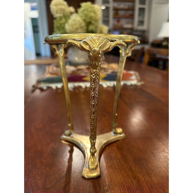 Vintage Ostrich Egg in Rams Head Brass Stand For Sale - Image 4 of 4