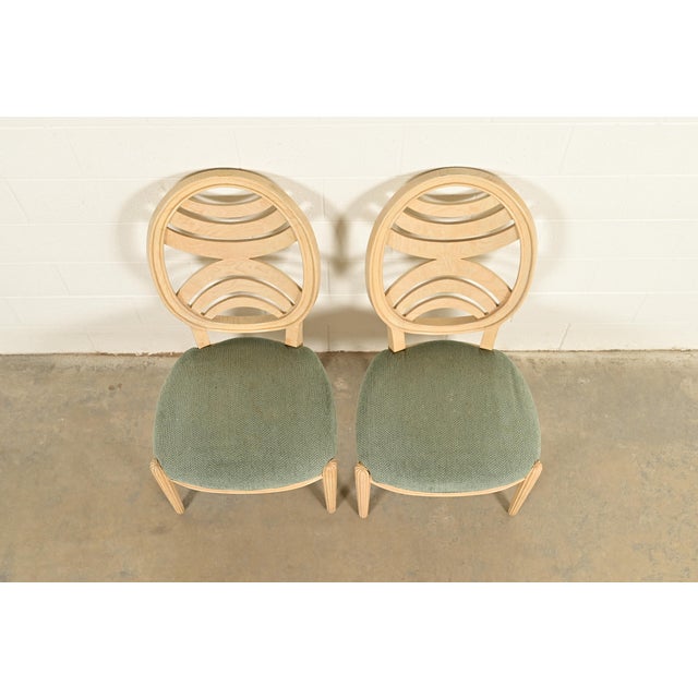 1980s Henredon Modern Art Deco Carved Oak Side Chairs or Dining Chairs, Pair For Sale - Image 5 of 16