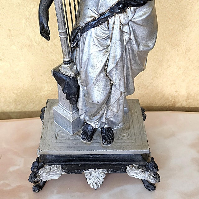 19th-Century Victorian Spelter Greek Muse & Classical Maiden Statues – Pair For Sale - Image 14 of 18