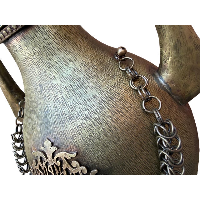 Islamic Dual Dragon Handle Brass Ewer For Sale - Image 3 of 13