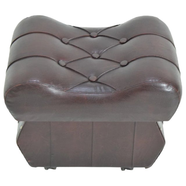 Mid-Century Leatherette Stool with Wheels, 1970s For Sale