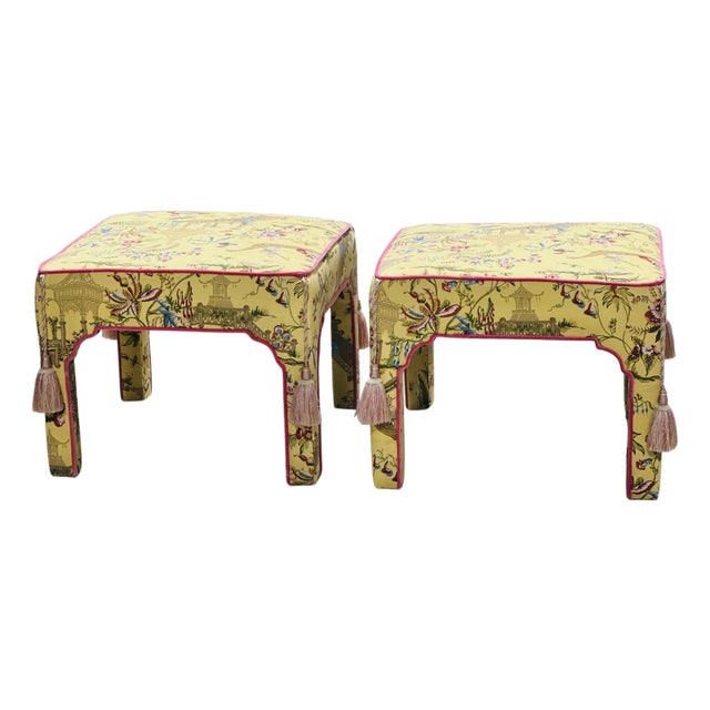 Pair Newly Upholstered Mid Century Parsons Benches/Ottomans For Sale