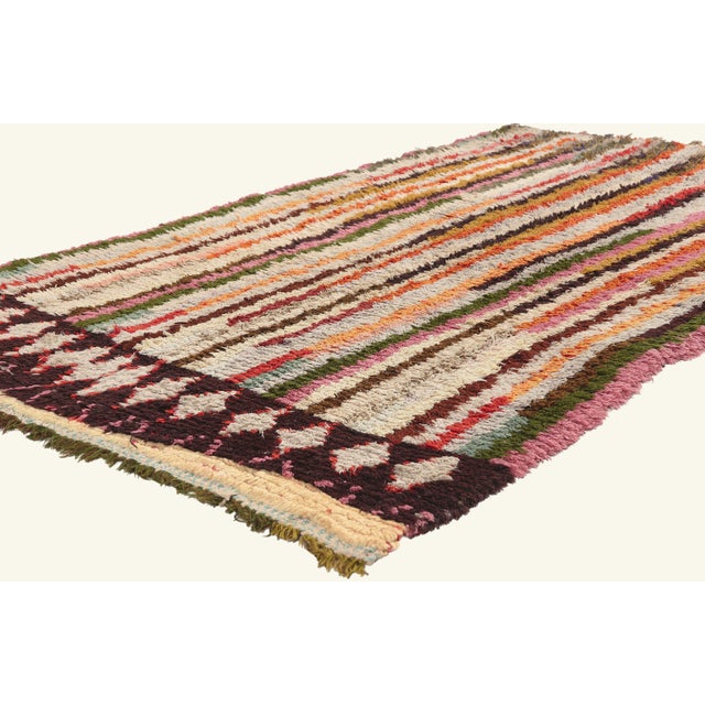 21977 Vintage Azilal Boucherouite Moroccan Rug, 04'00 x 06'05. The Sacred Tazerzit: A Vintage Azilal Moroccan Masterpiece...