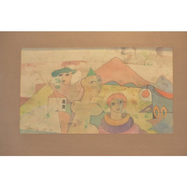 1980s Watercolors, Gunther Temech, NY 1980 on Japanese Paper, Framed Under Glass For Sale - Image 5 of 6