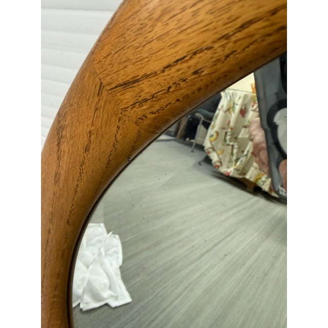 1990s Vintage Round Oak Framed Wall Mirror For Sale - Image 5 of 12