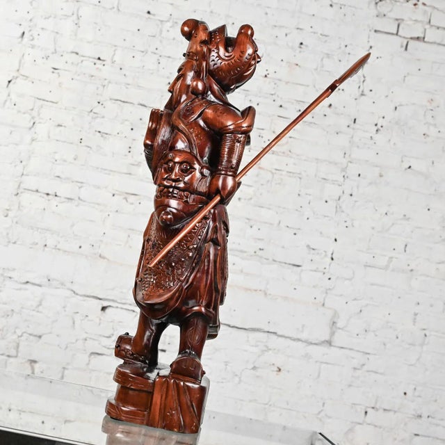 20th Century Asian Sculpture Chinoiserie Rosewood Guan Yu or Chinese Warrior Hand Carved For Sale - Image 6 of 13