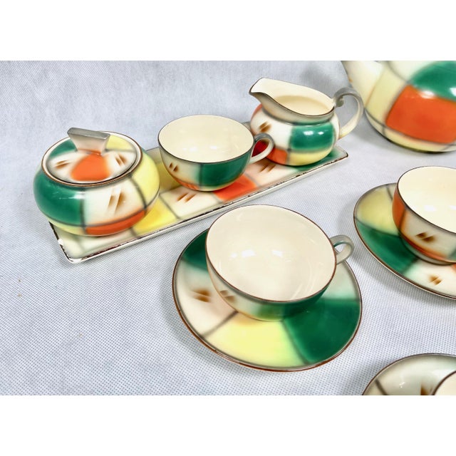 Green Art Deco Czech Mocha Service from Bihl Ledvice, 1930s, Set of 17 For Sale - Image 8 of 11