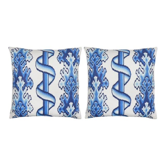 Pair of Blue & White Nova Pillows 22" For Sale
