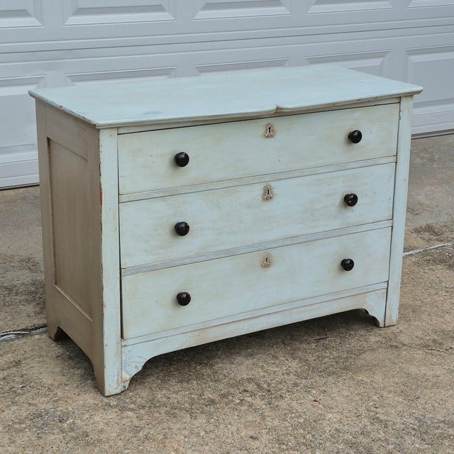 Circa Late 19th Century Gustavian Style Pale Aqua Painted 3 Drawer Dresser Chest Commode For Sale - Image 14 of 14
