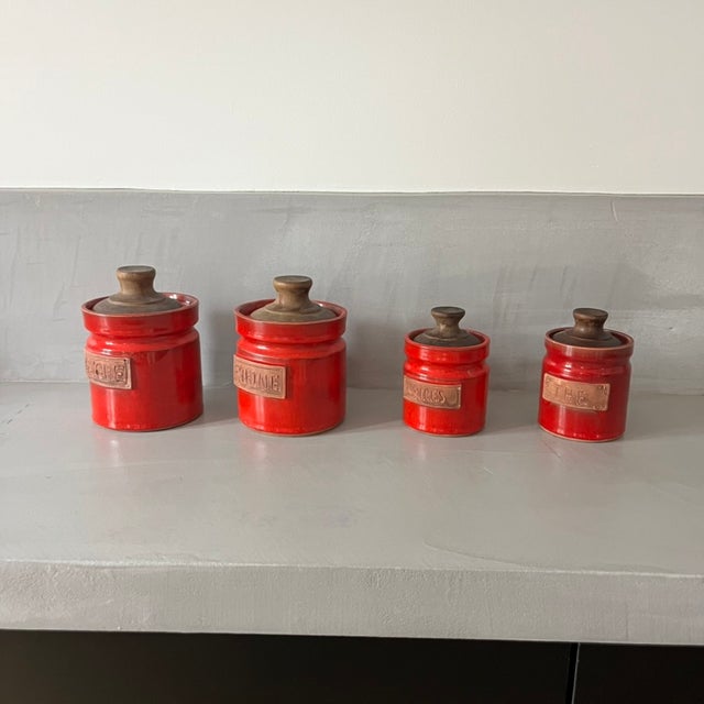 Set of 4 ceramic spice jars from Les Frères Cloutier, perfect for adding a vintage and authentic touch to your kitchen. -...