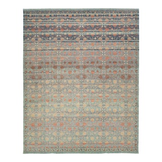 Modern Khotan Style Wool Rug Terracotta, Sage Green & Soft Blue Transitional For Sale