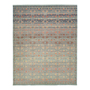 Modern Khotan Style Wool Rug Terracotta, Sage Green & Soft Blue Transitional