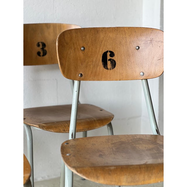 Wood Vintage School Chairs, 1970s, Set of 6 For Sale - Image 7 of 18